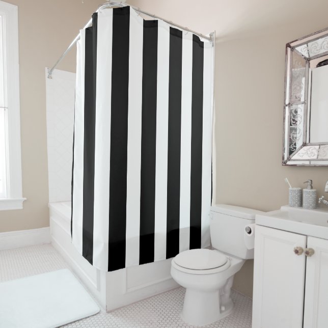 Black and White Striped Shower Curtain (In Situ)