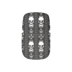 Black And White Striped Skulls Minx Nail Art