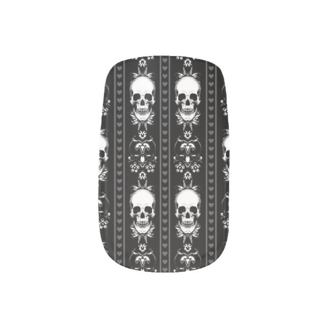 Black And White Striped Skulls Minx Nail Art (Left Thumb)