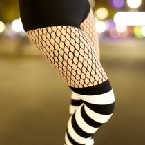 Faux OTK Striped Socks Fishnets Leggings