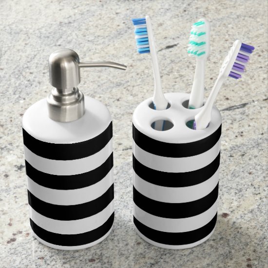 Black and White Striped Stylish Modern Decor Bathroom Set