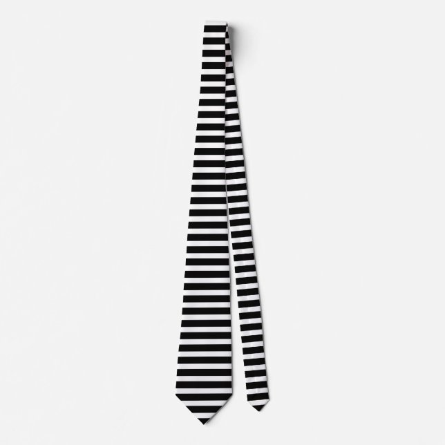 Black and White Striped Tie | Horizontal Stripes (Front)
