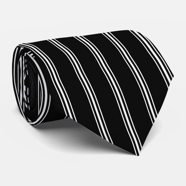 Black and White Striped Tie | Vertical Stripes (Rolled)