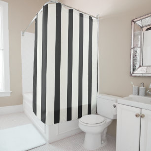 Black and White Striped vertical stripes Shower Curtain