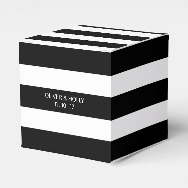 Black and white striped wedding favor box (Front Side)