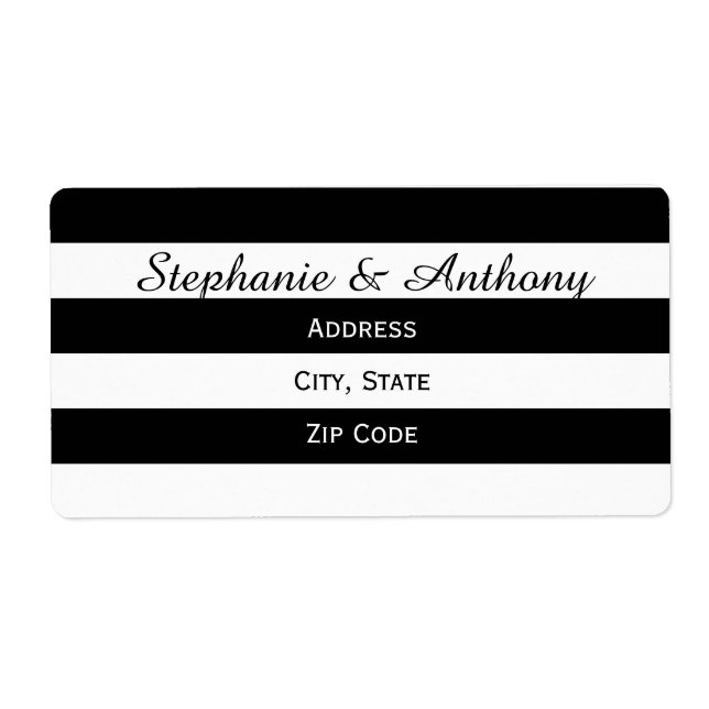 Black and White Striped Wedding Label (Front)