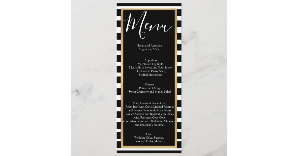 Black and White Striped Wedding Menu Menus Zazzle