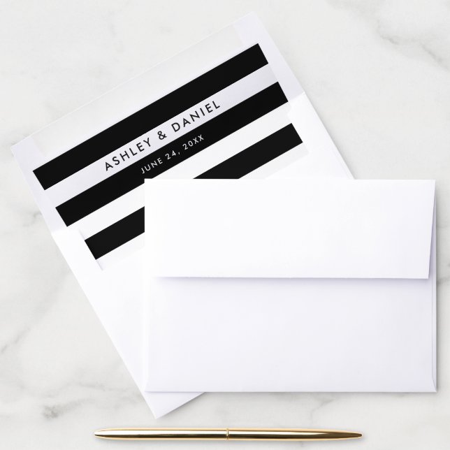 Black and White Striped Wedding Names Envelope Liner (Desk)