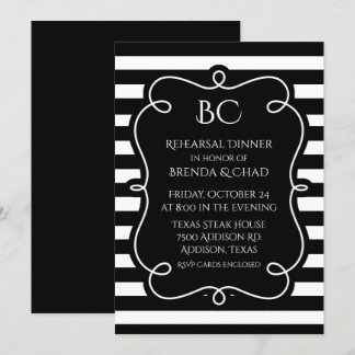 Black and White Striped Wedding Rehearsal Dinner Invitation