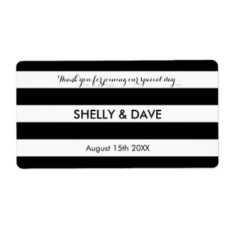 Black and white striped wedding water bottle label