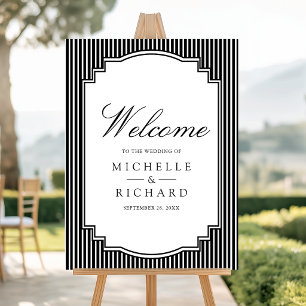 Black and White Striped Wedding Welcome Sign