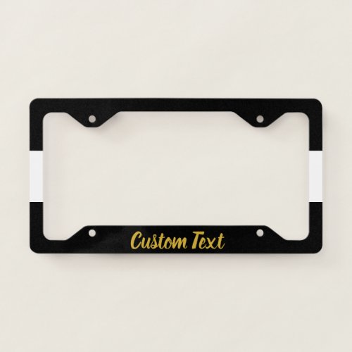Black and White Striped with Faux Gold Script License Plate Frame