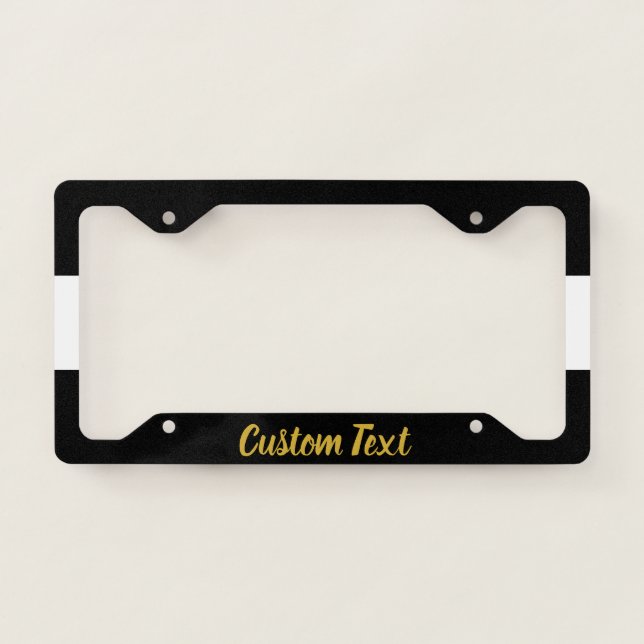 Black and White Striped with Faux Gold Script License Plate Frame (Front)