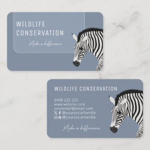 Black and White Striped Zebra Blue Business Card