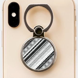Black and White Striped Zigzag, Swirls, Polka dots Phone Ring Stand