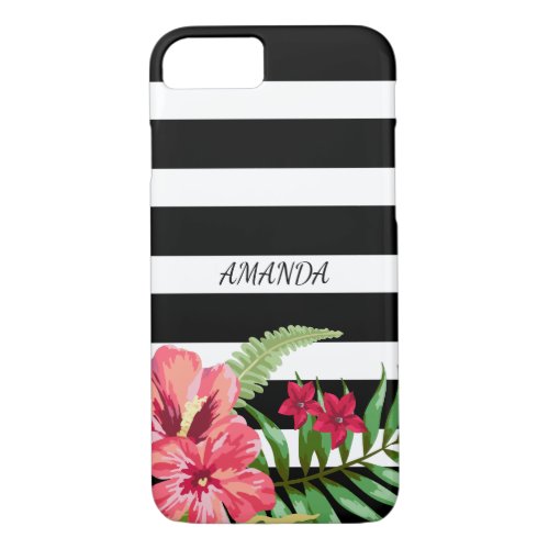 Black And White Stripes  And Flowers iPhone 87 Case