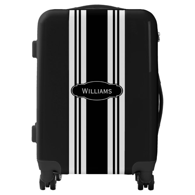 Black and White Stripes and Monogram Luggage (Front)