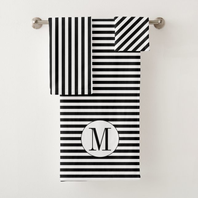 Black and white stripes and monogram towel set (Insitu)