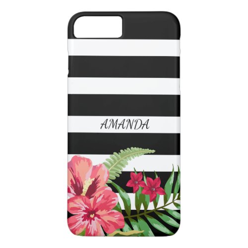 Black And White Stripes  And Pink Flowers iPhone 8 Plus7 Plus Case
