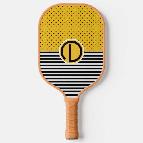 Black And White Stripes And Polka Dots Pickleball Paddle