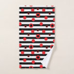 Black-and-white stripes and red circles pattern hand towel 