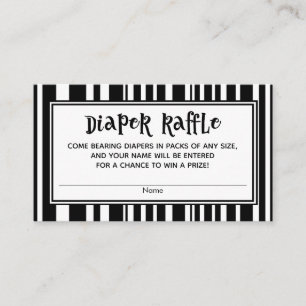 Black and White Stripes Baby Shower Diaper Raffle Enclosure Card