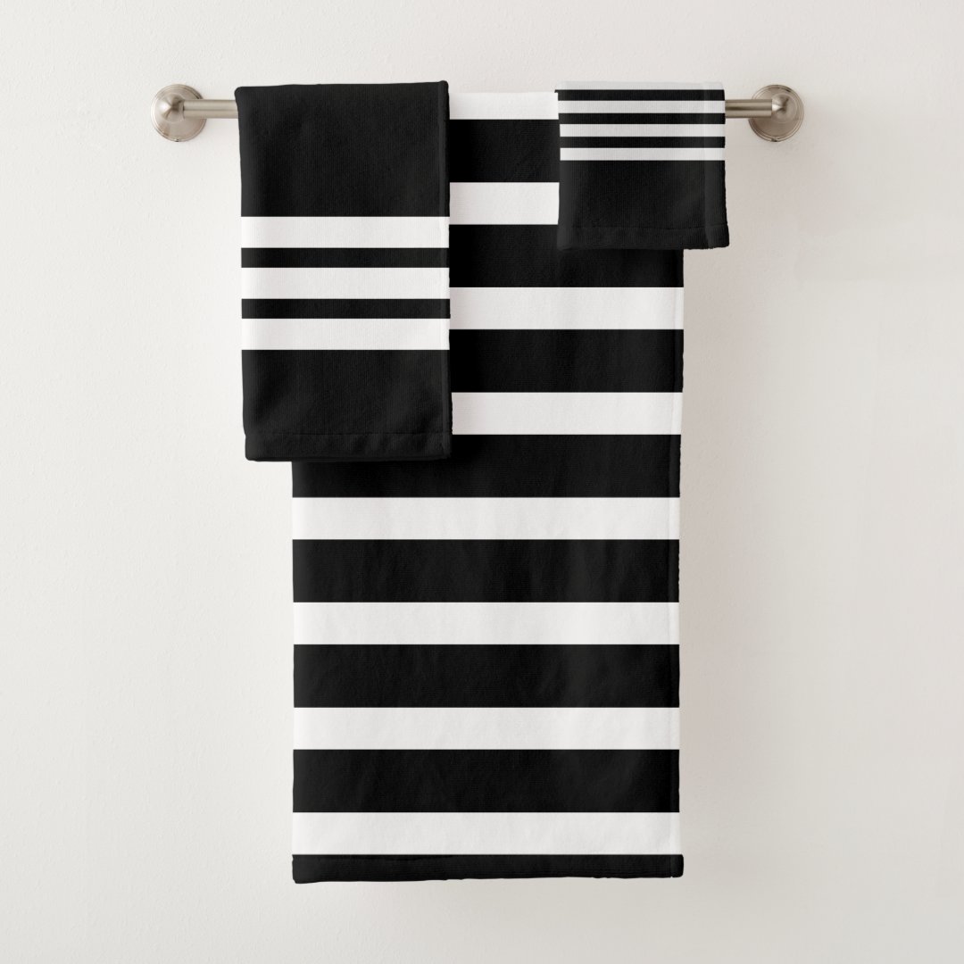 Black and white stripes bathroom bath towel set Zazzle