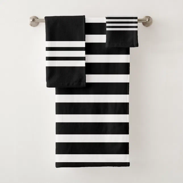 Black and white stripes bathroom bath towel set Zazzle