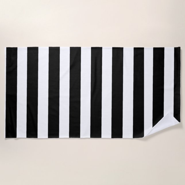 Black and White Stripes Beach Towel (Front)