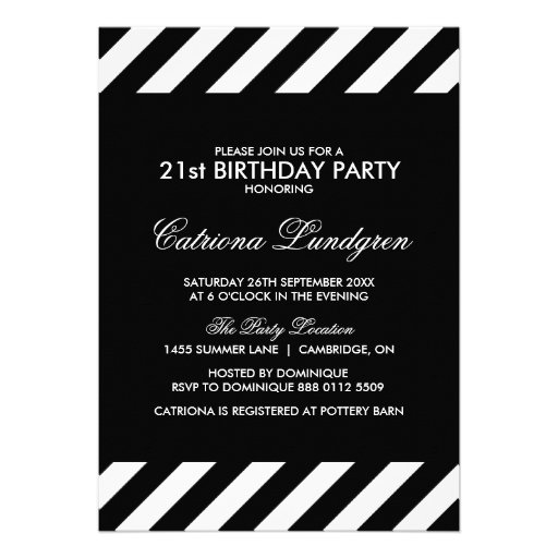 Black and White Stripes Birthday Party Invitation 5