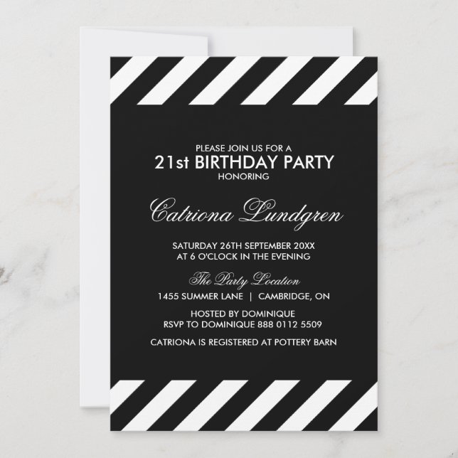 Black and White Stripes Birthday Party Invitation (Front)