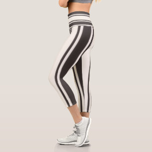 Black And White Stripes Capri Leggings