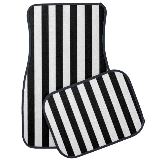 Black and white stripes  car floor mat (Set)