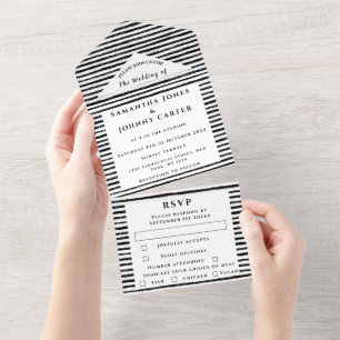 Black and White Stripes Chic Elegant Wedding All In One Invitation