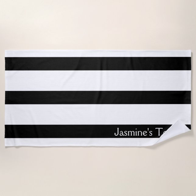 Black and White Stripes Classic Beach Towel (Front)
