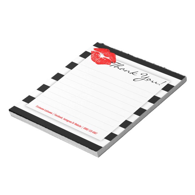 Black and White Stripes & Classic Red Lips Notepad (Rotated)