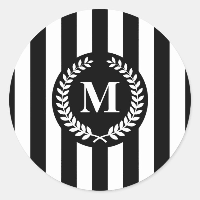 Black and White Stripes Classic Round Sticker (Front)