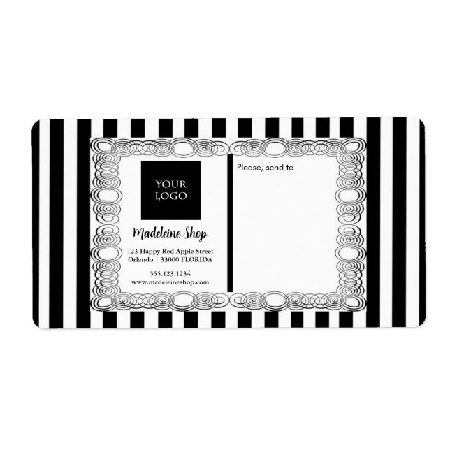 Black and White Stripes & Curly Frame & Logo Label (Front)