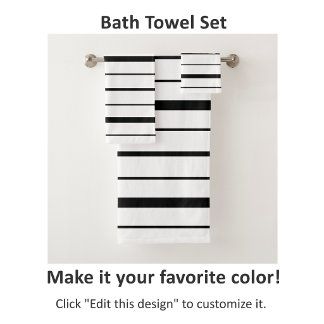 Black and White Stripes Custom Color Bath Towel Set