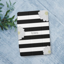 Black and White Stripes Daisy Name iPad Air Cover