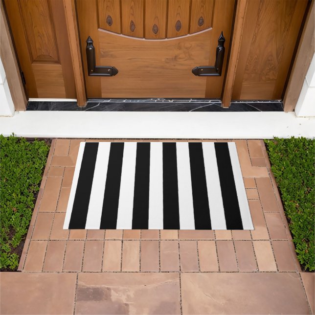 Black and White Stripes  Doormat (Outdoor)
