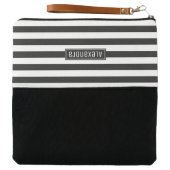 Black and White Stripes Elegant Chic | Custom Name Clutch (Outside Open)