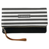 Black and White Stripes Elegant Chic | Custom Name Clutch (Front)