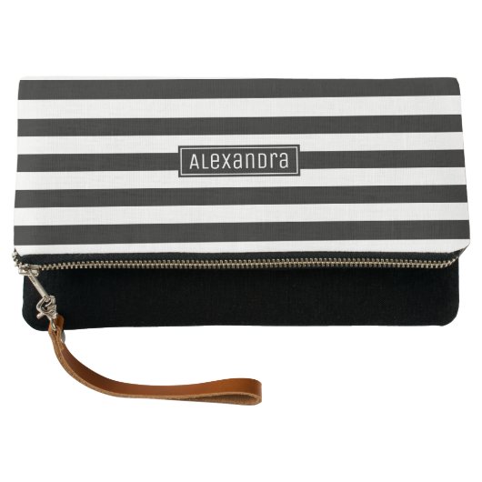 Black and White Stripes Elegant Chic | Custom Name Clutch (Front)