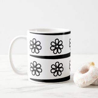 Black and White Stripes Floral Pattern  
