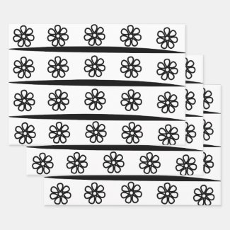 Black and White Stripes Floral Pattern   