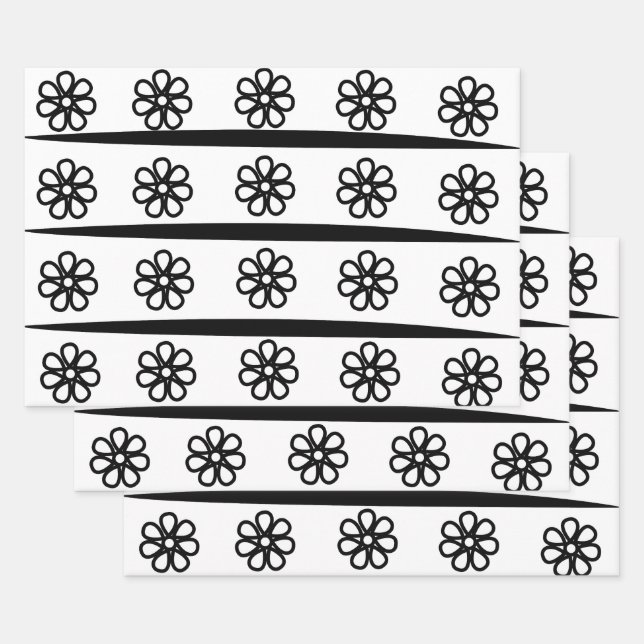 Black and White Stripes Floral Pattern    Wrapping Paper Sheets (Set)