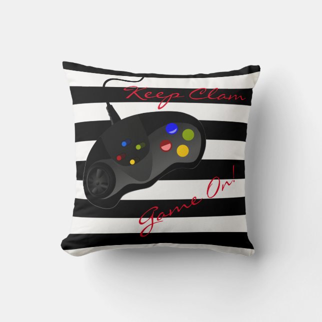 Black and White Stripes Gaming| Reversible Throw Pillow (Front)