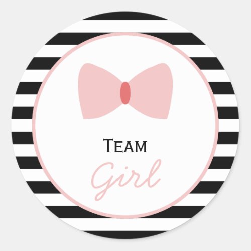 Black and white Stripes Gender Reveal  Bow Classic Round Sticker