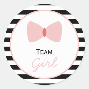 Black and white Stripes Gender Reveal Bow Classic Round Sticker
